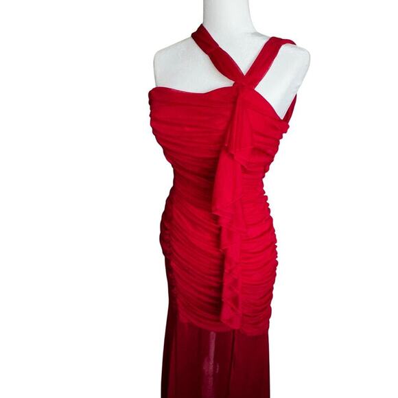Y2k fiesta red ruched sexy bodycon maxi dress - Picture 5 of 10
